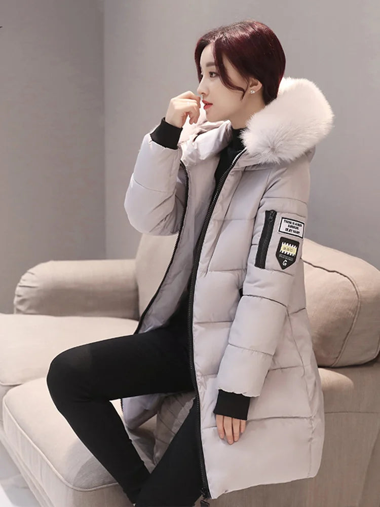 Women's Hooded Winter Parka Coat – Faux Fur Trim Long Padded Jacket