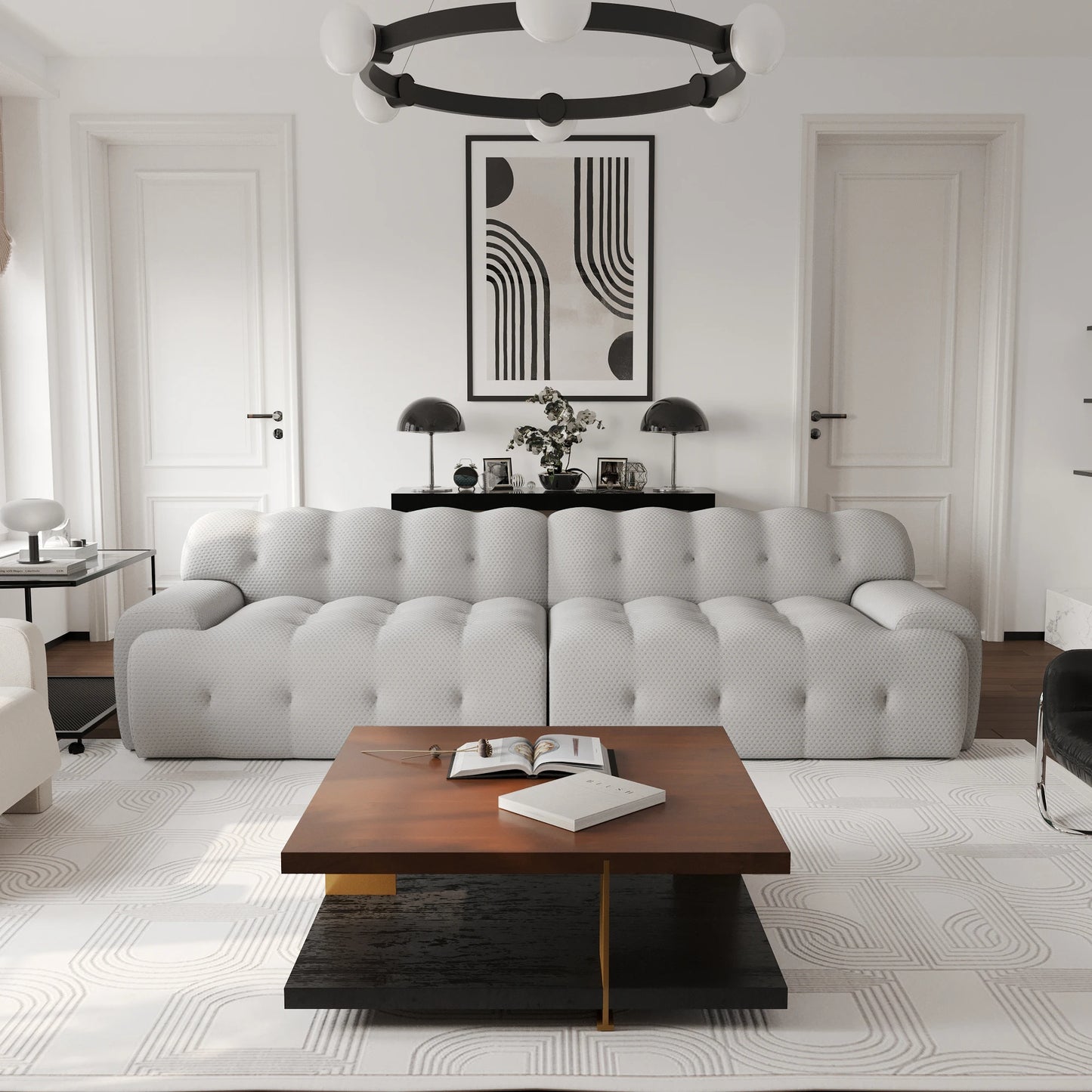 Comfy Cloud 102.4inch Oversized Modular Sectional Sofa 3D Mesh Fabric Curved Loveseat for Living Room - No Assembly Required