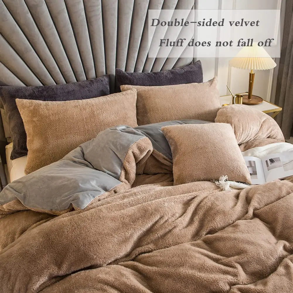 2 To 3 Piece Velvet Shaggy Duvet Cover Set Ultra Soft