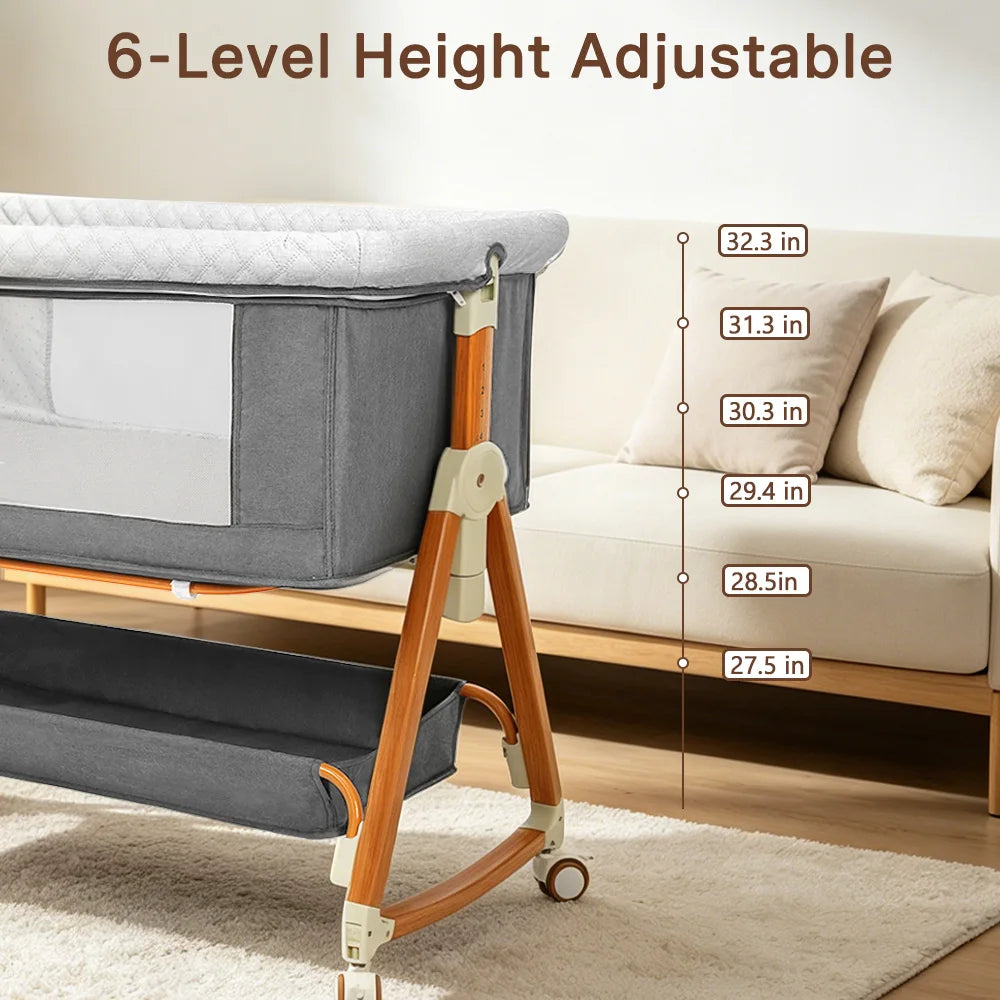 3-in-1 Baby Bedside Sleeper Bassinet with Storage Basket, Adjustable Newborn Co-Sleeper Crib