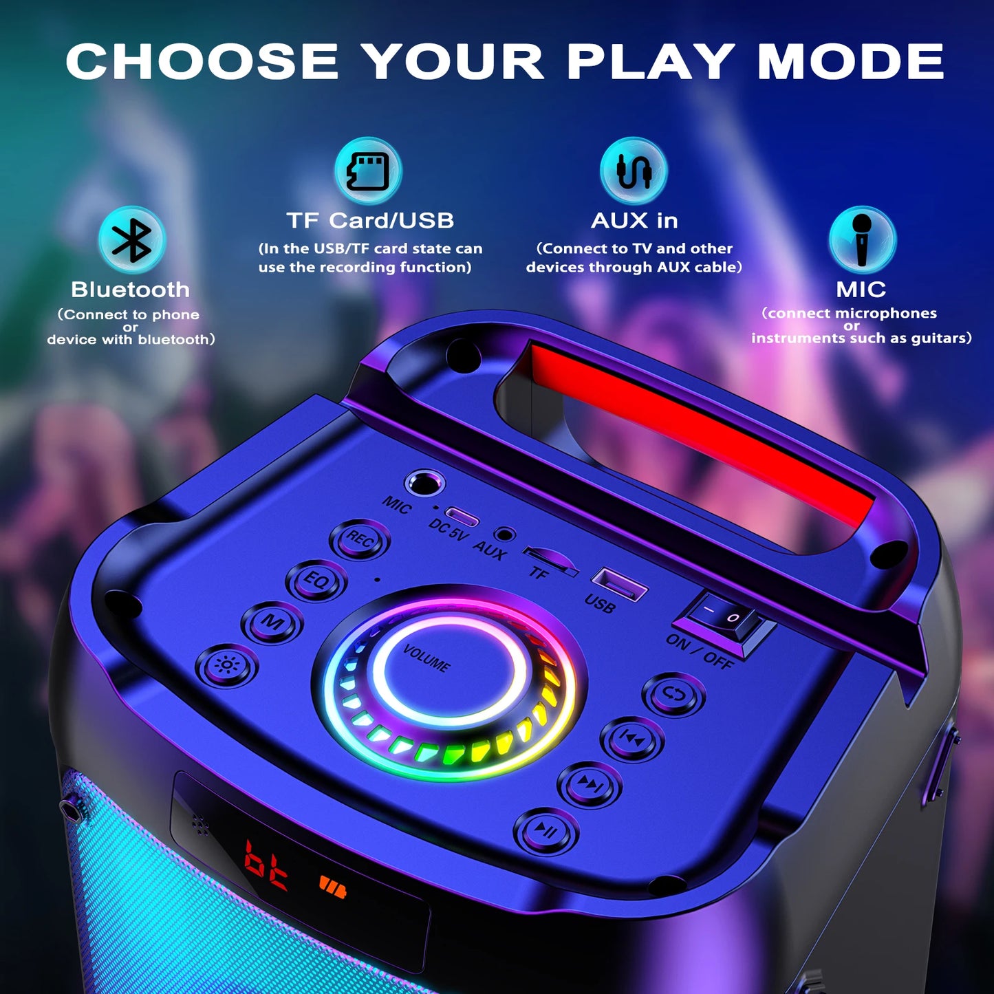 Portable Wireless Bluetooth Karaoke Speaker with 2 Microphones, RGB Lights & Deep Bass Sound System