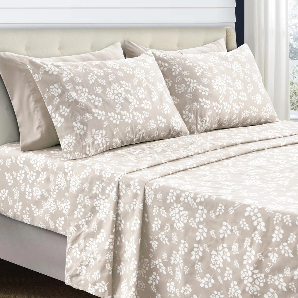Luxury Floral Microfiber Sheet Set.Ultra-Soft 3-Piece Bedding Collection