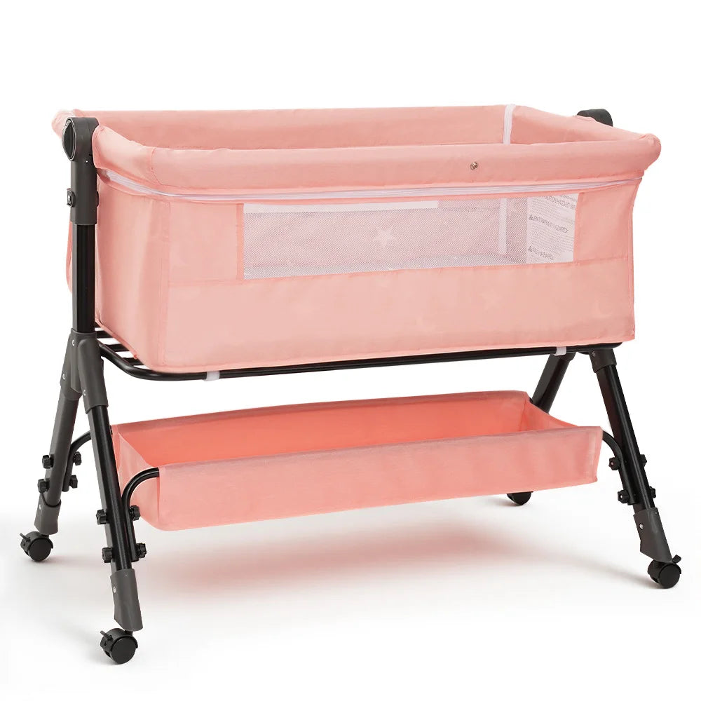 3-in-1 Portable Baby Bassinet & Bedside Sleeper with Storage Shelf and Wheels