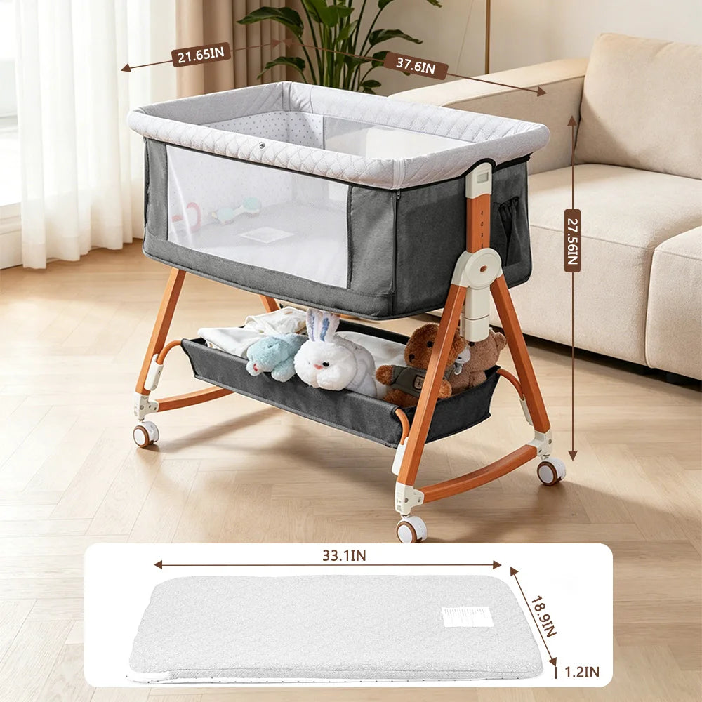 3-in-1 Baby Bedside Sleeper Bassinet with Storage Basket, Adjustable Newborn Co-Sleeper Crib