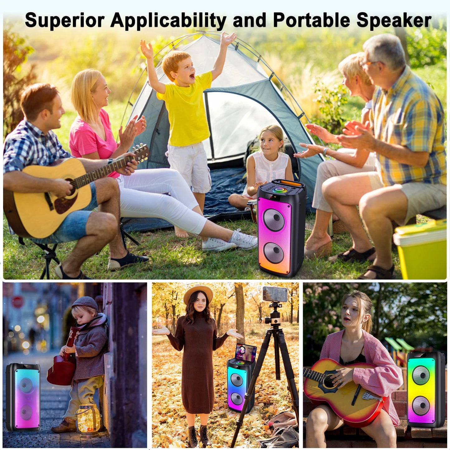Portable Wireless Bluetooth Karaoke Speaker with 2 Microphones, RGB Lights & Deep Bass Sound System