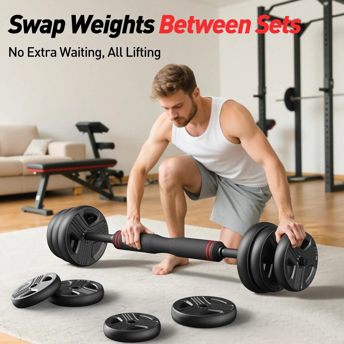 5-in-1 Adjustable Dumbbell Set . Multi-Weight Home Strength Training Equipment