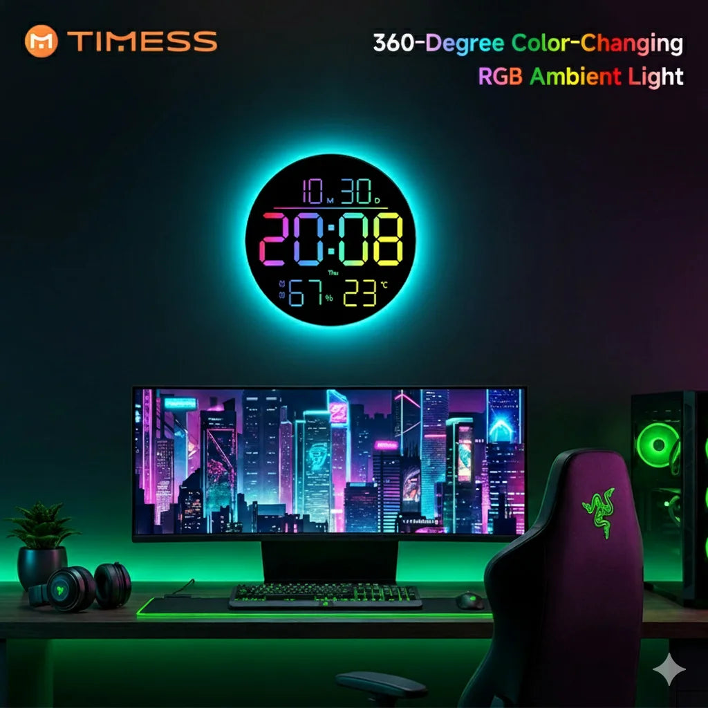 10 Inch RGB LED Digital Wall Clock with Remote Control