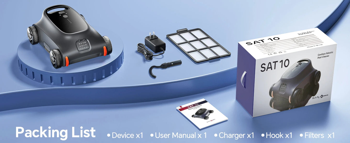 Seauto SAT 10 Cordless Robotic Pool Cleaner for Pools Up to 2,000 Sq. Ft. | Automatic Smart Pool Vacuum