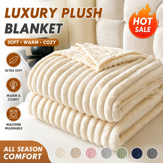 Luxury Ribbed Plush Fleece Throw Blanket .Super Soft Cozy Flannel Blanket for Bed, Couch & All Seasons