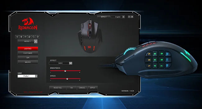 Redragon Wireless RGB Gaming Mouse with Programmable Buttons, Ergonomic Optical Mouse, Adjustable DPI for PC & Laptop