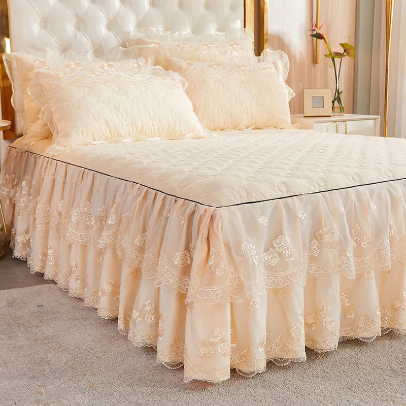 Soft Brushed Lace Ruffle Bedspread Set