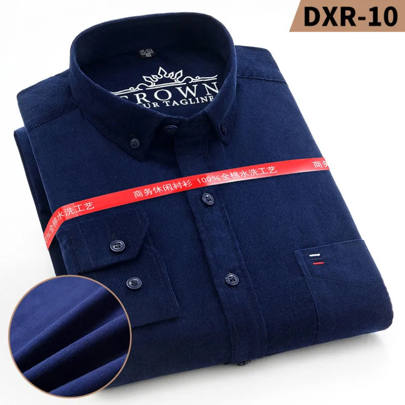 Men’s Corduroy Long Sleeve Button Up Shirt . Regular Fit Casual Business Style