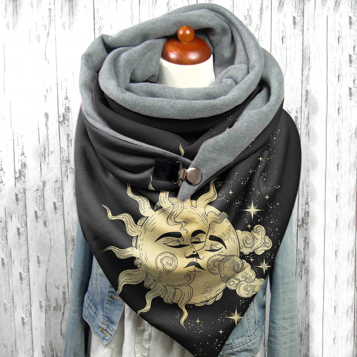 Women’s Gothic Sun & Moon Print Winter Scarf – Warm Oversized Shawl Wrap