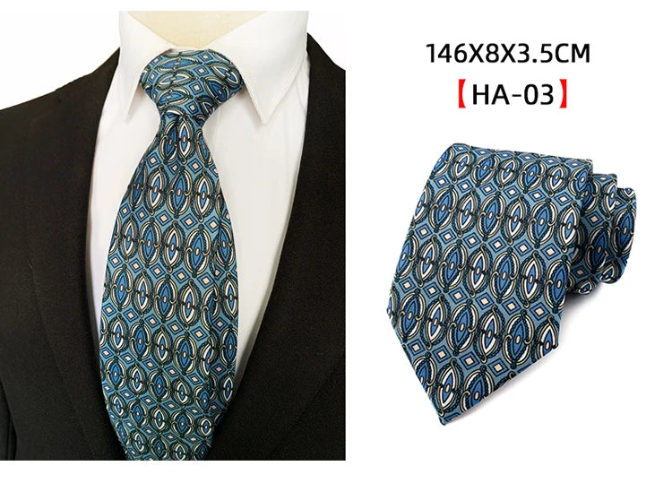 Men’s Luxury 8cm Vintage Silk Necktie Classic Designer Business, Wedding & Formal Dress Tie