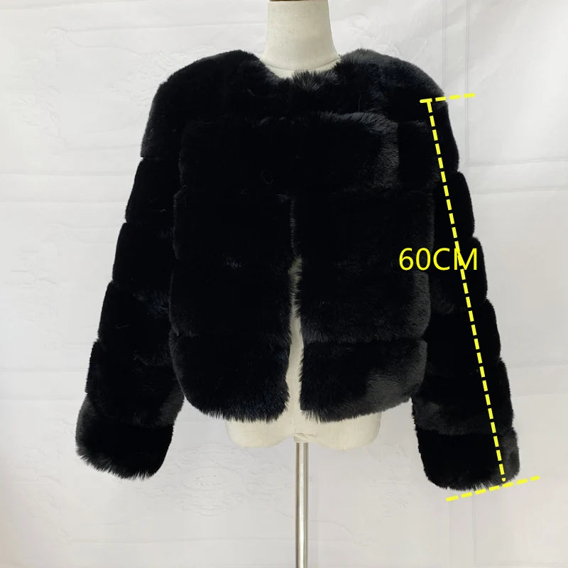 Women's Faux Fur Jacket . Plush Cropped Winter Coat with High Collar