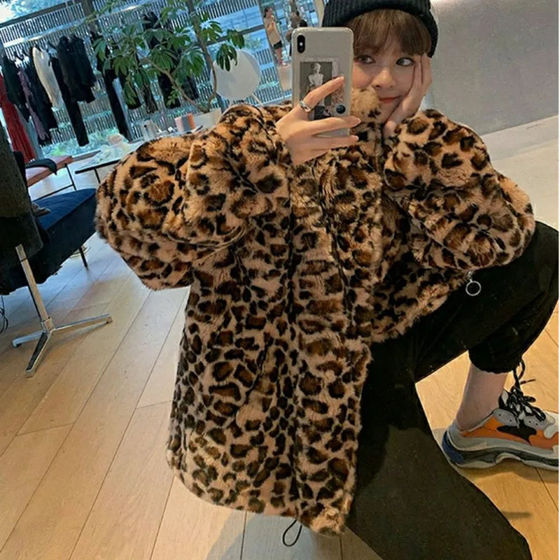 Women's Leopard Print Puffer Jacket – Warm Quilted Winter Coat with Stand Collar