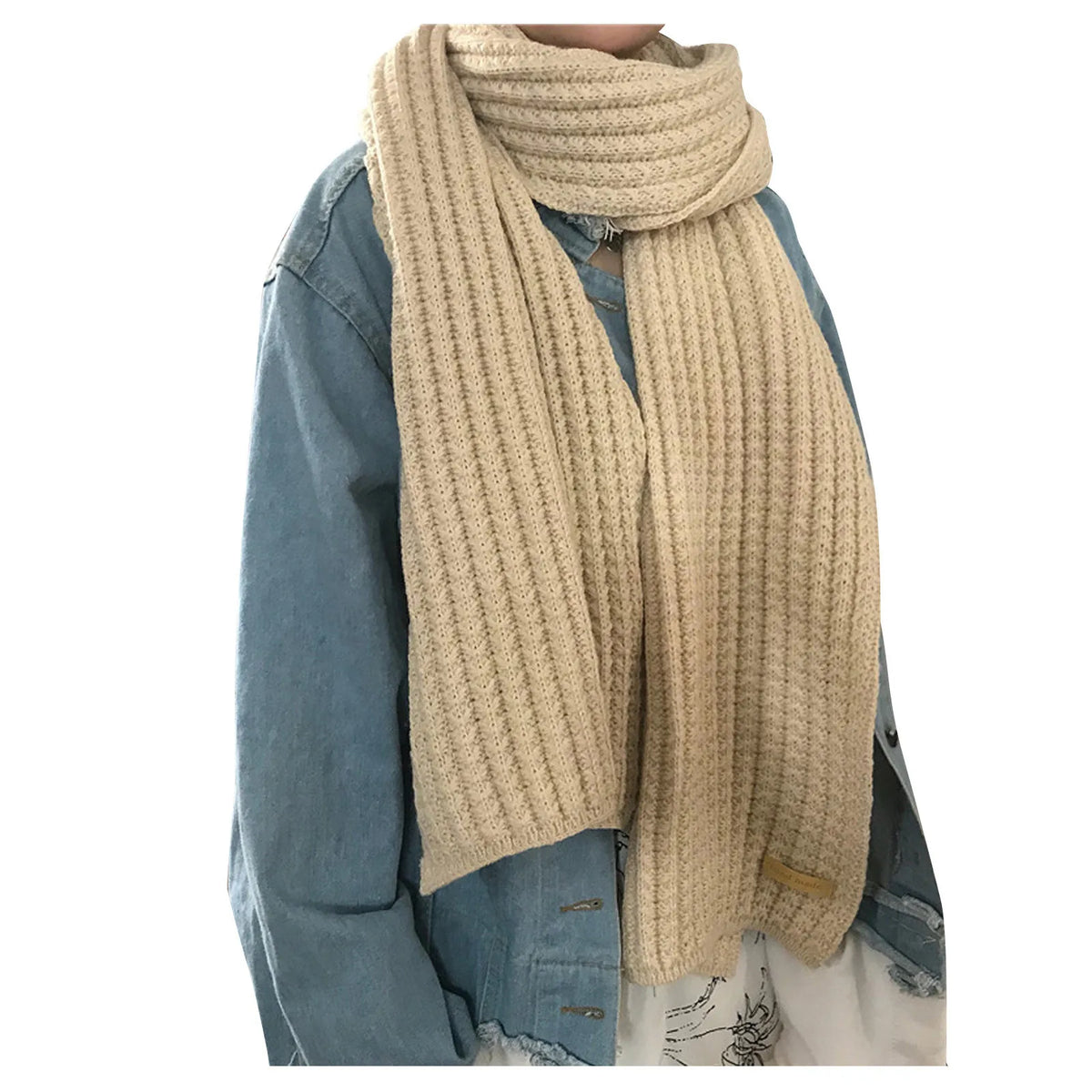 Women’s Knitted Winter Scarf – Warm Ribbed Long Wrap with Fringe