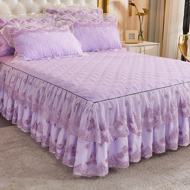 Soft Brushed Lace Ruffle Bedspread Set