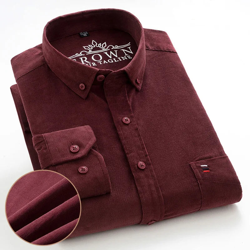 Men’s Corduroy Long Sleeve Button Up Shirt . Regular Fit Casual Business Style