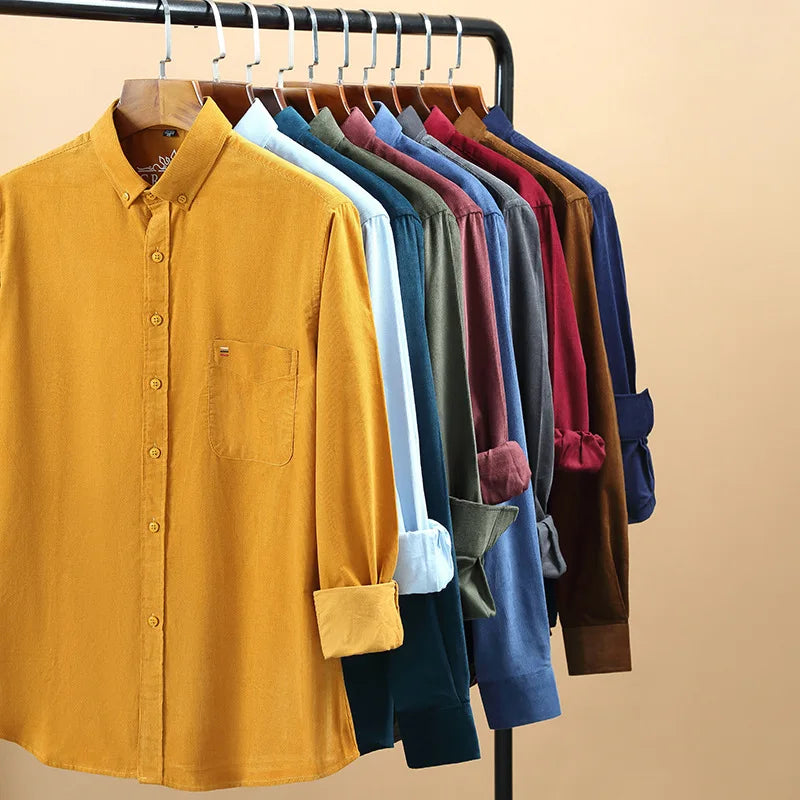 Men’s Oversized Corduroy Long Sleeve Shirt.  Casual Relaxed Fit Button Up