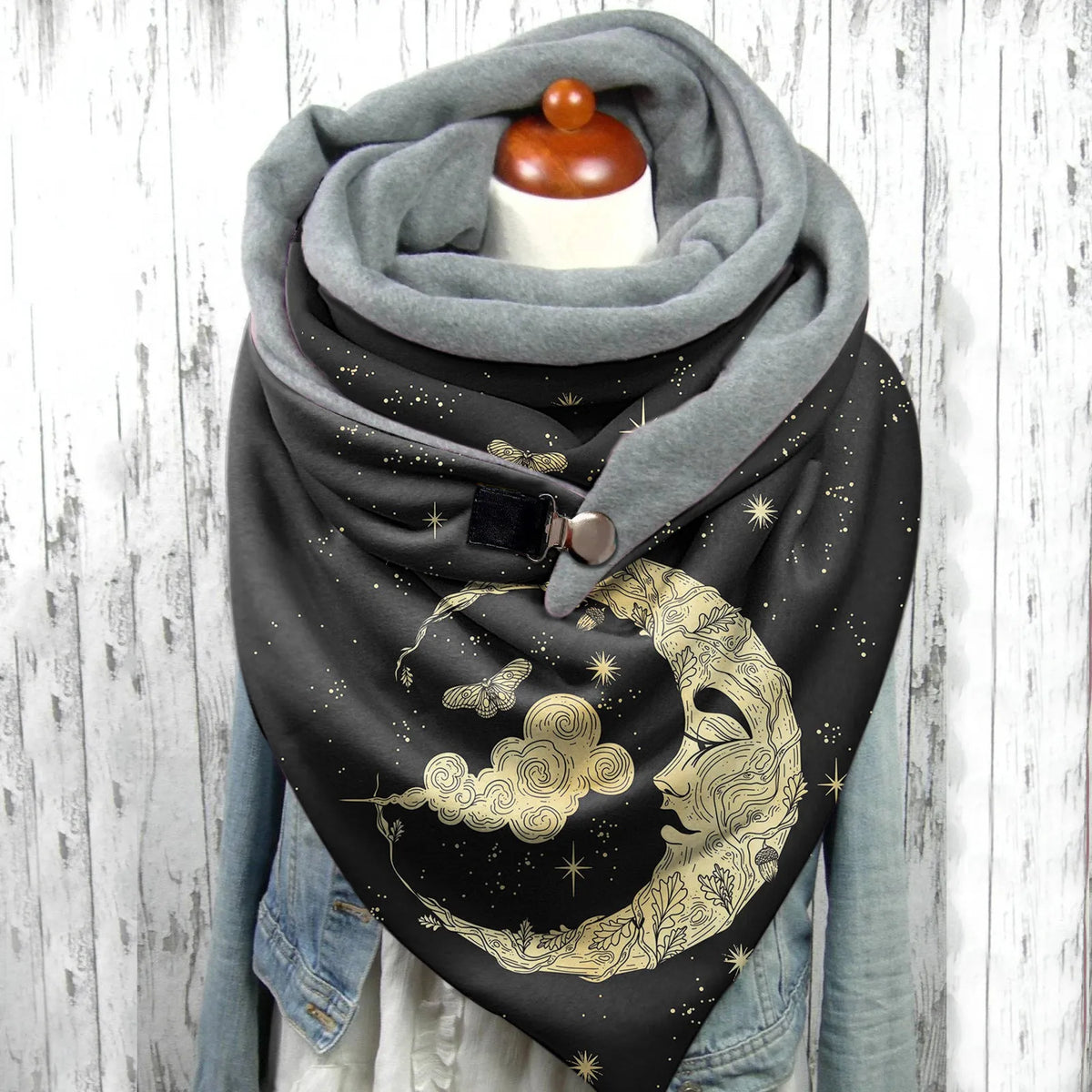 Women’s Gothic Sun & Moon Print Winter Scarf – Warm Oversized Shawl Wrap