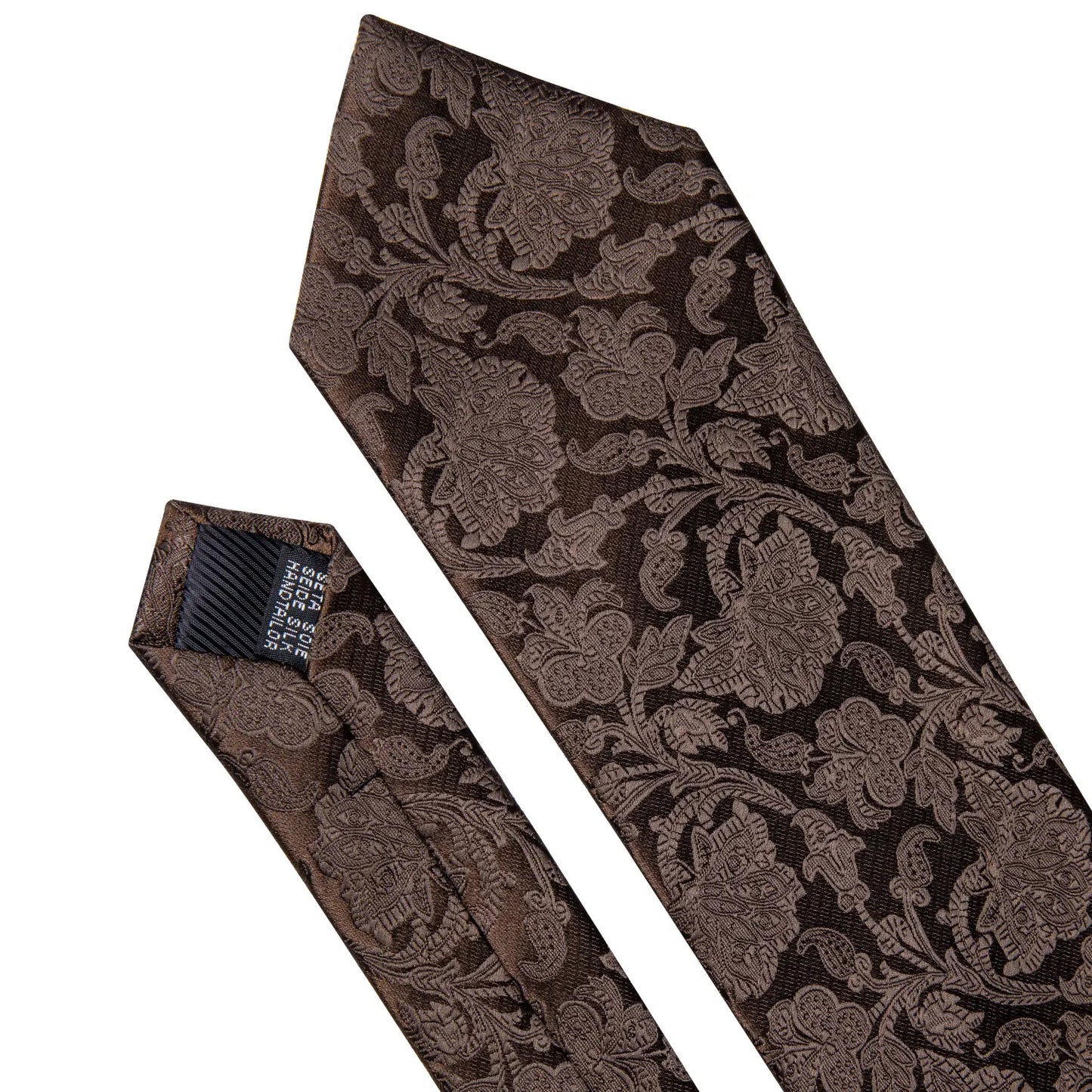 Men’s Luxury Brown Floral Silk Necktie .Elegant Wedding, Business & Formal Dress Tie