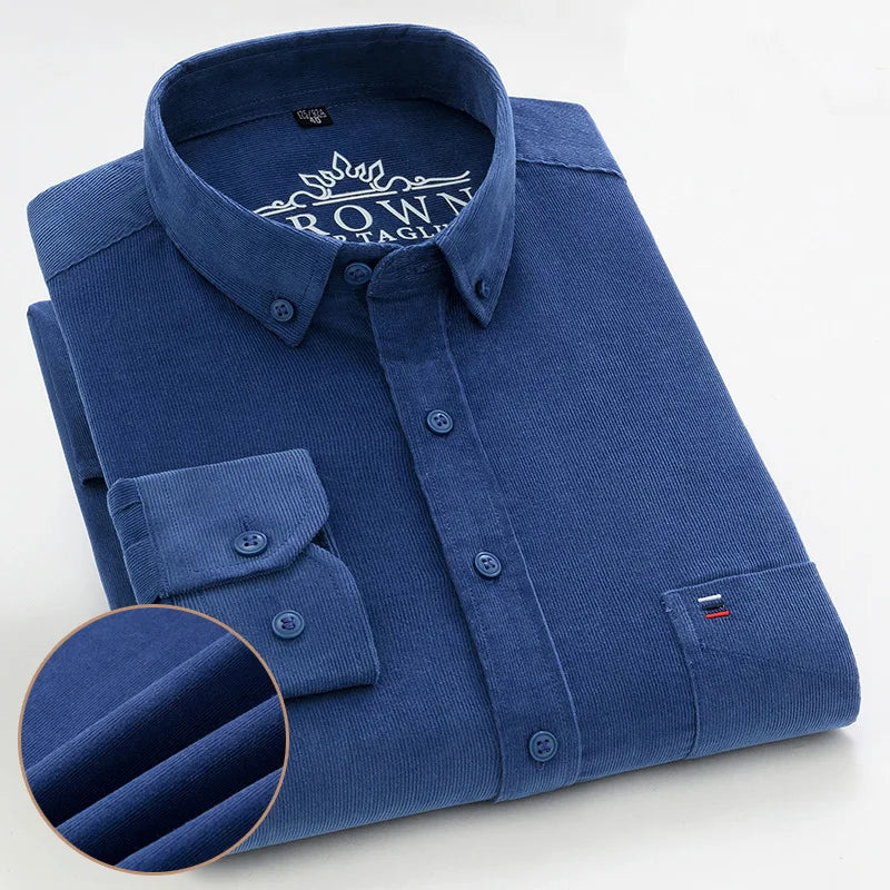 Men’s Corduroy Long Sleeve Button Up Shirt . Regular Fit Casual Business Style