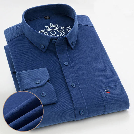 Men’s Corduroy Long Sleeve Button Up Shirt . Regular Fit Casual Business Style