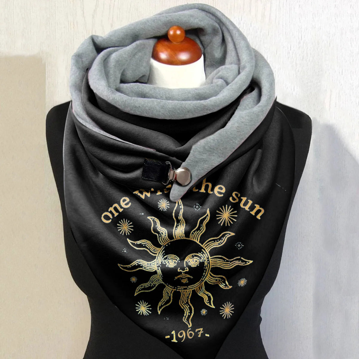 Women’s Gothic Sun & Moon Print Winter Scarf – Warm Oversized Shawl Wrap