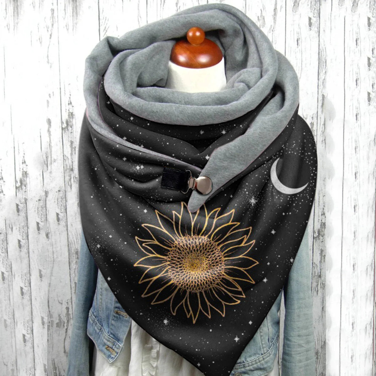 Women’s Gothic Sun & Moon Print Winter Scarf – Warm Oversized Shawl Wrap