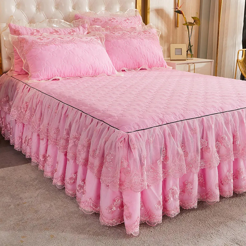 Soft Brushed Lace Ruffle Bedspread Set