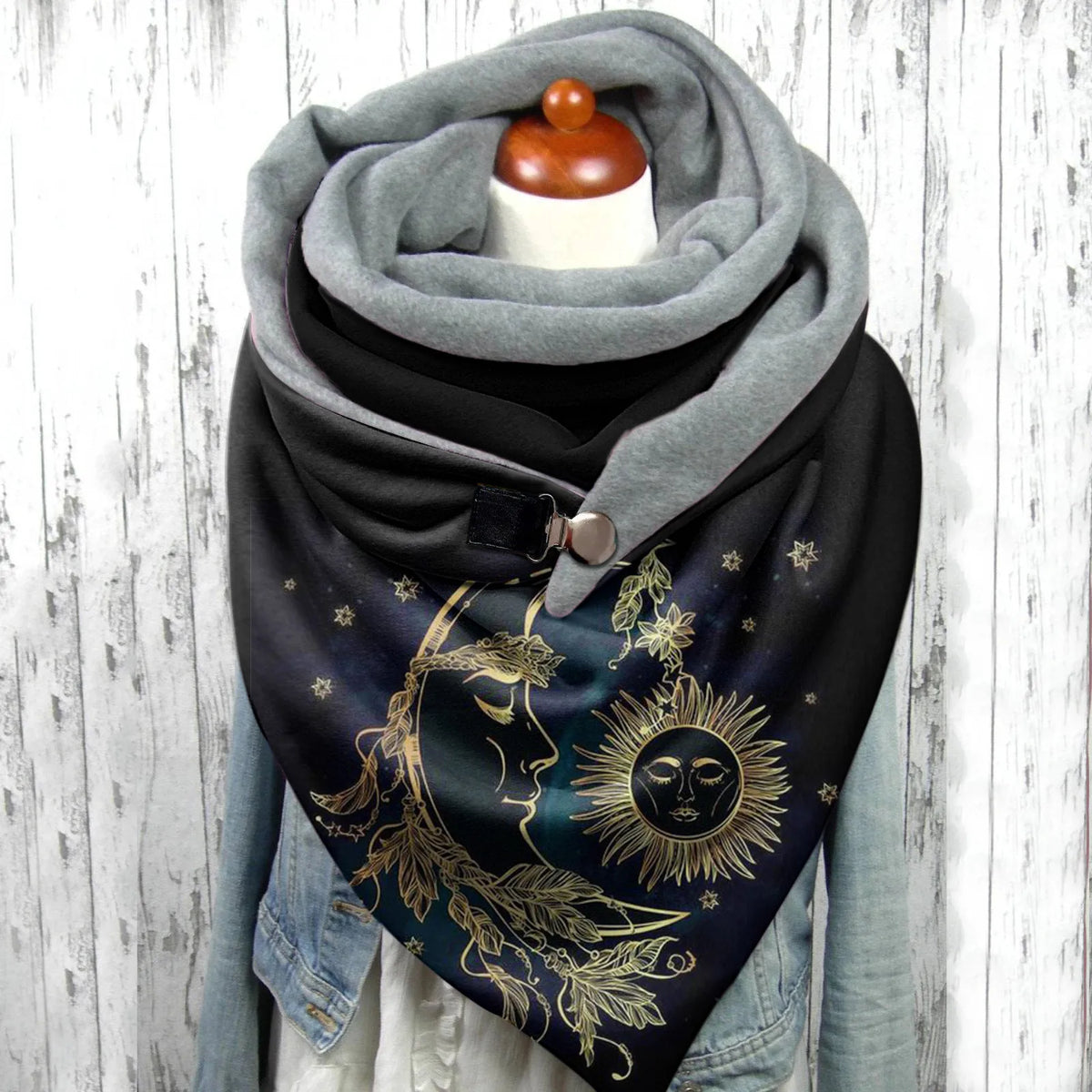 Women’s Gothic Sun & Moon Print Winter Scarf – Warm Oversized Shawl Wrap