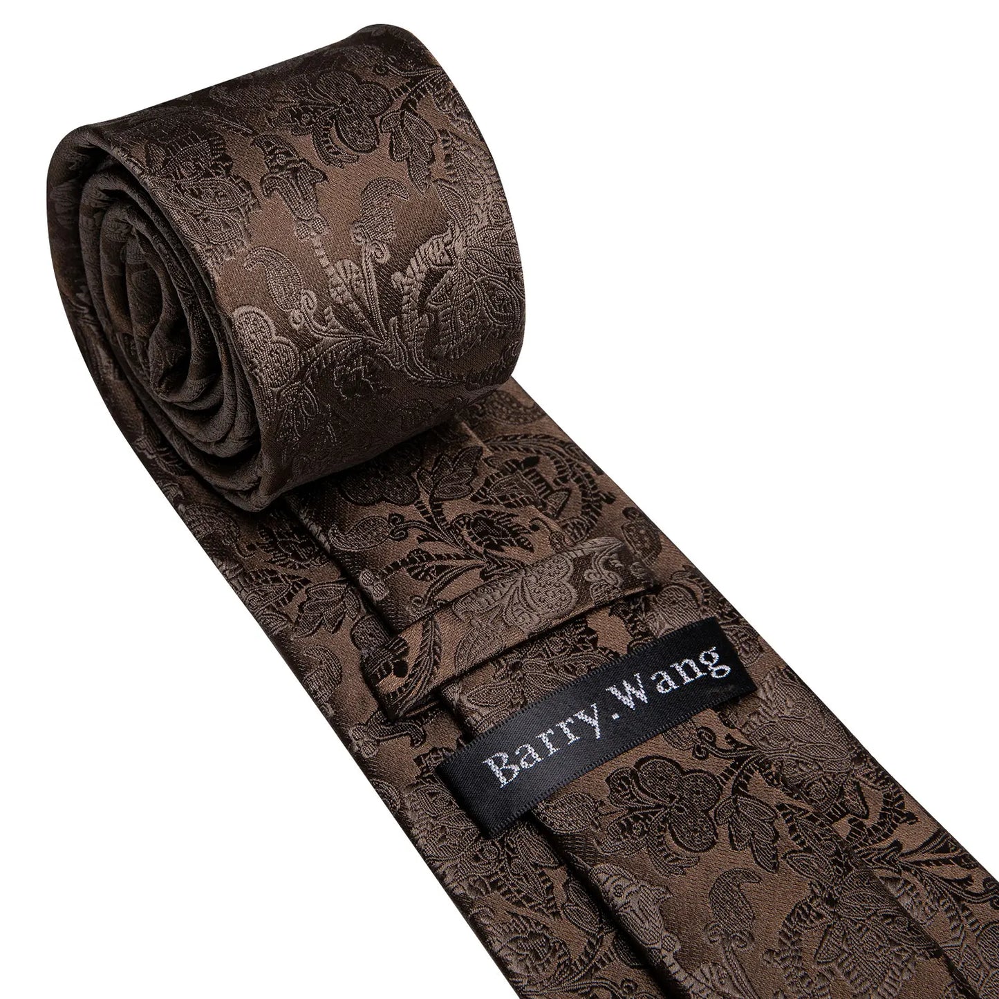 Men’s Luxury Brown Floral Silk Necktie .Elegant Wedding, Business & Formal Dress Tie