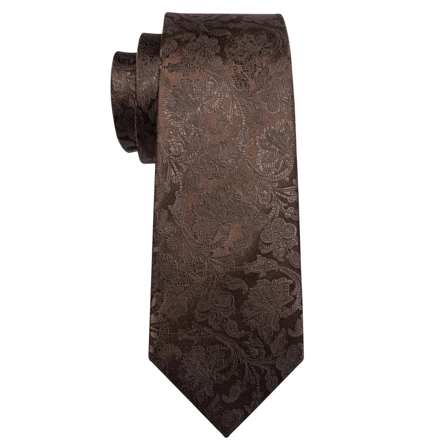Men’s Luxury Brown Floral Silk Necktie .Elegant Wedding, Business & Formal Dress Tie