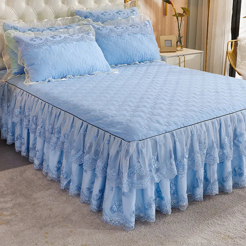 Soft Brushed Lace Ruffle Bedspread Set