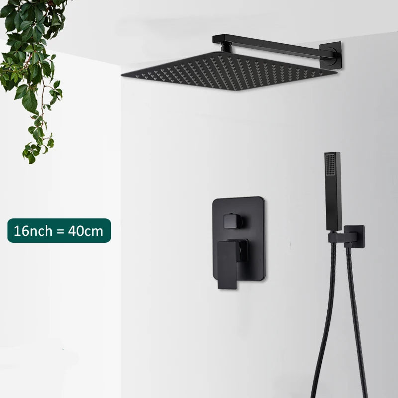Black Concealed Shower System With Tub Spout In Wall Mount