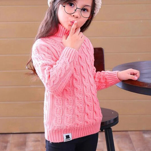 Girls Cable Knit Turtleneck Sweater .Soft Long Sleeve Pullover for Toddlers & Kids