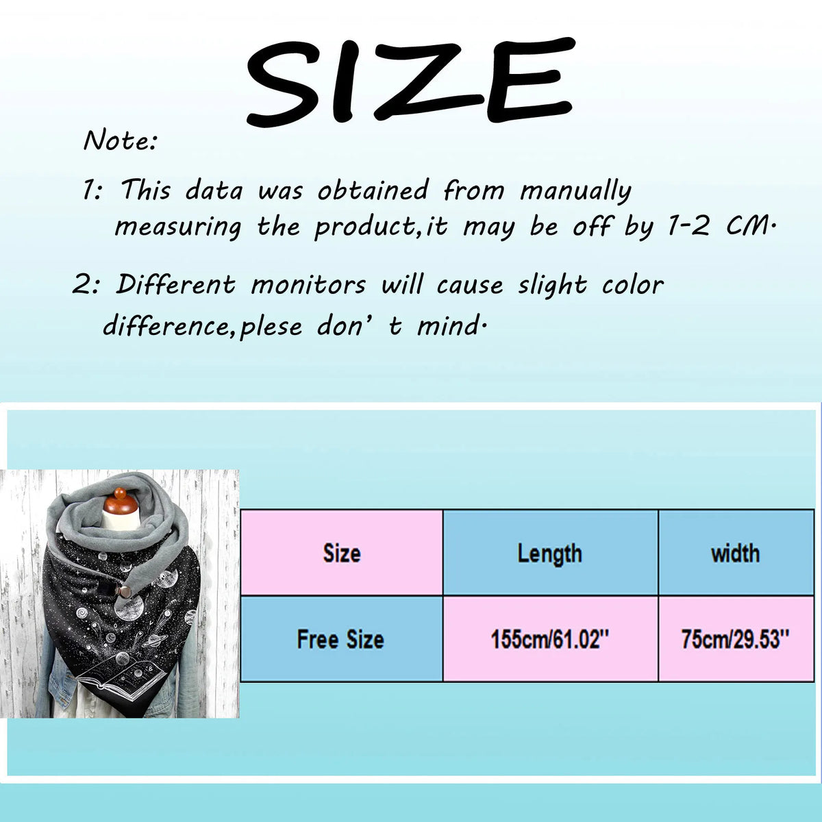 Women’s Gothic Sun & Moon Print Winter Scarf – Warm Oversized Shawl Wrap