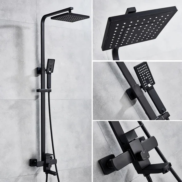Matte Black Wall Mounted Shower Faucet 8 Inch Rainfall