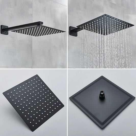 Black Wall Mounted Rainfall Shower System Concealed Mixer