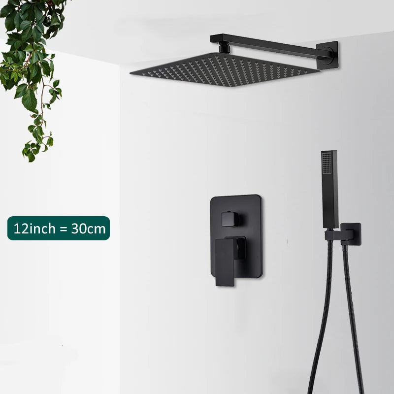 Black Concealed Shower System With Tub Spout In Wall Mount