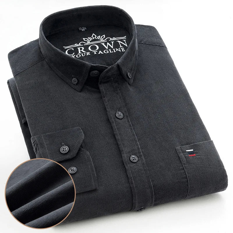 Men’s Corduroy Long Sleeve Button Up Shirt . Regular Fit Casual Business Style