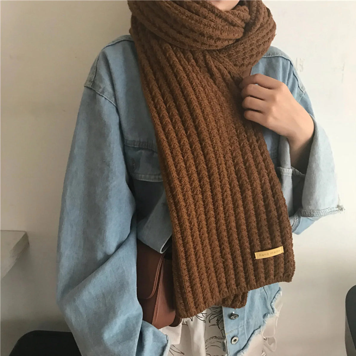 Women’s Knitted Winter Scarf – Warm Ribbed Long Wrap with Fringe