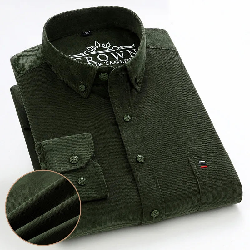 Men’s Corduroy Long Sleeve Button Up Shirt . Regular Fit Casual Business Style