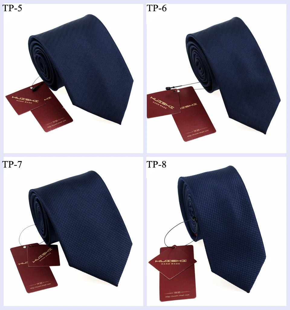 HUISHI Men’s Solid Dark Blue Waterproof Jacquard Necktie | 6cm Slim Business & Wedding Tie