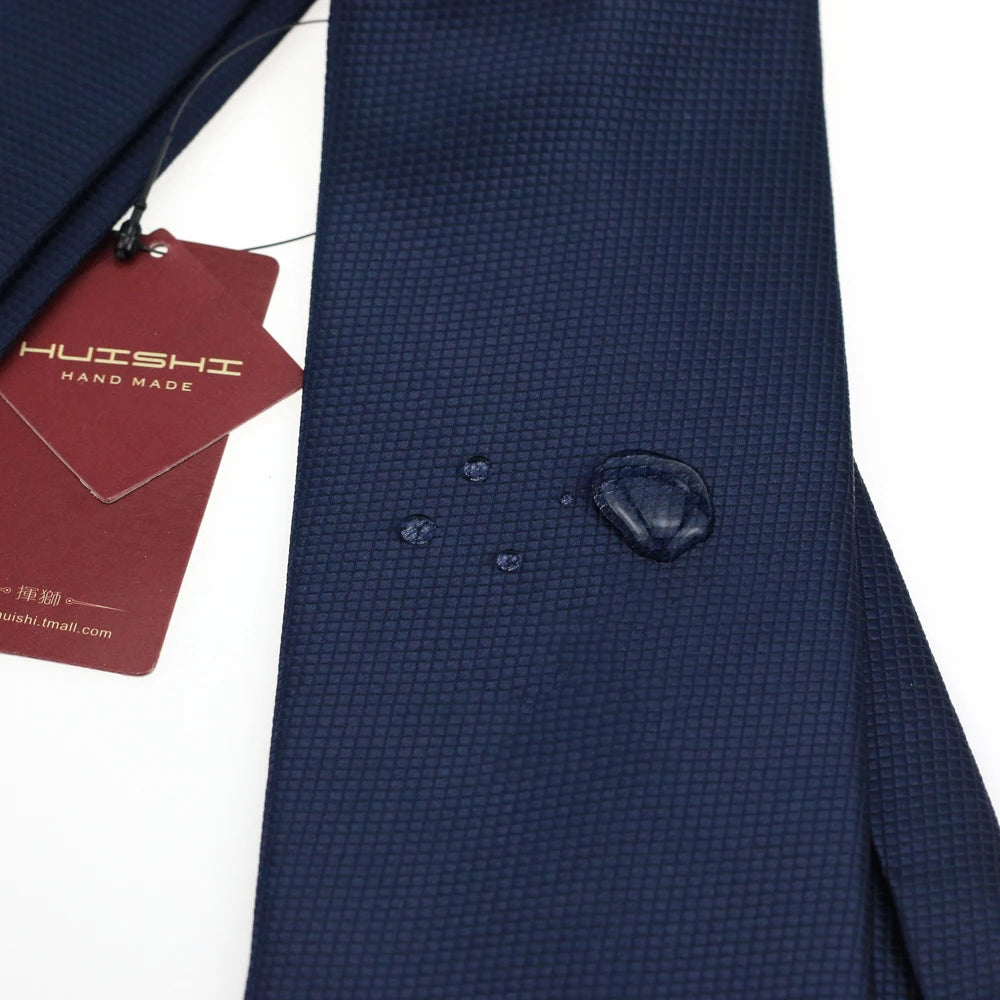 HUISHI Men’s Solid Dark Blue Waterproof Jacquard Necktie | 6cm Slim Business & Wedding Tie