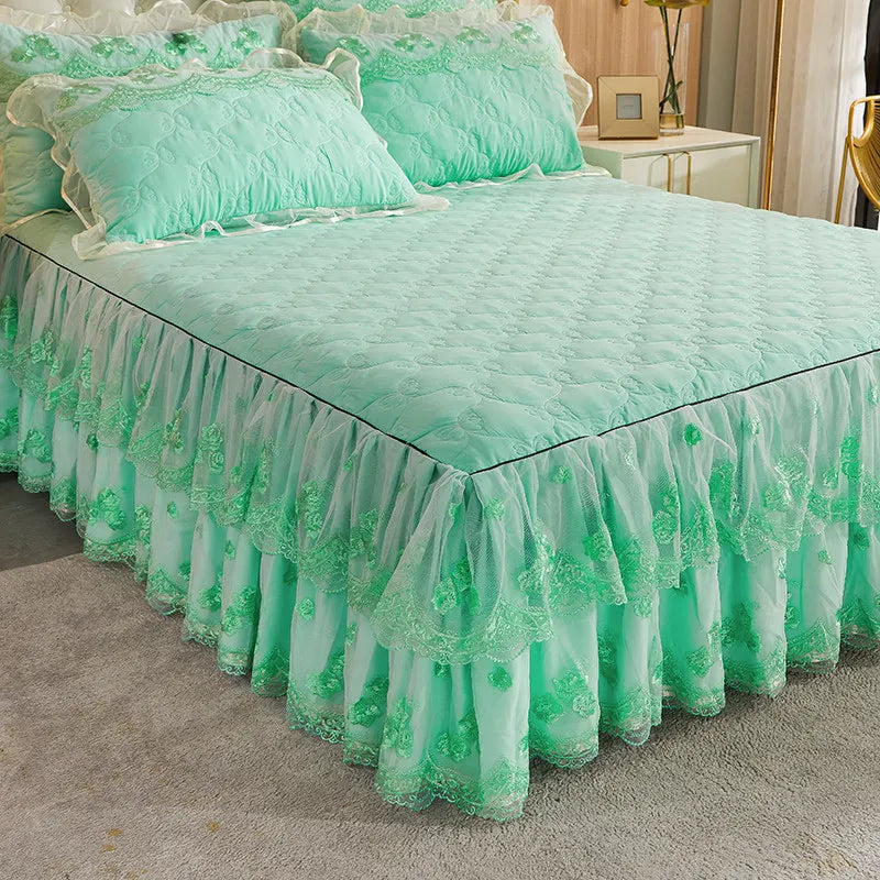 Soft Brushed Lace Ruffle Bedspread Set
