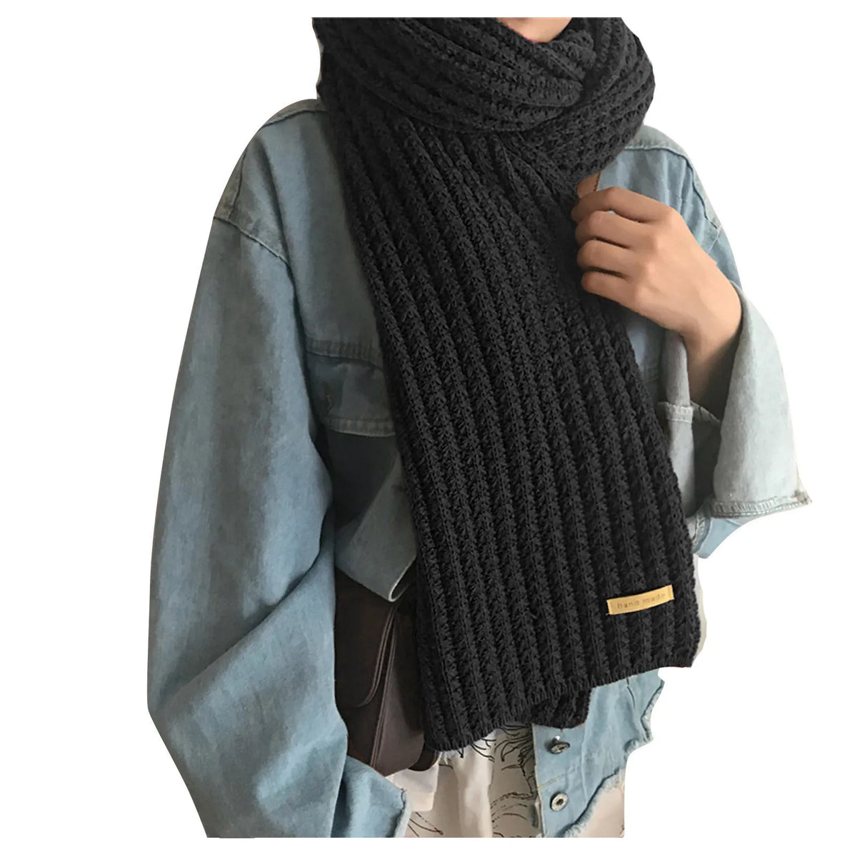 Women’s Knitted Winter Scarf – Warm Ribbed Long Wrap with Fringe