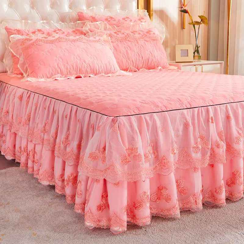 Soft Brushed Lace Ruffle Bedspread Set