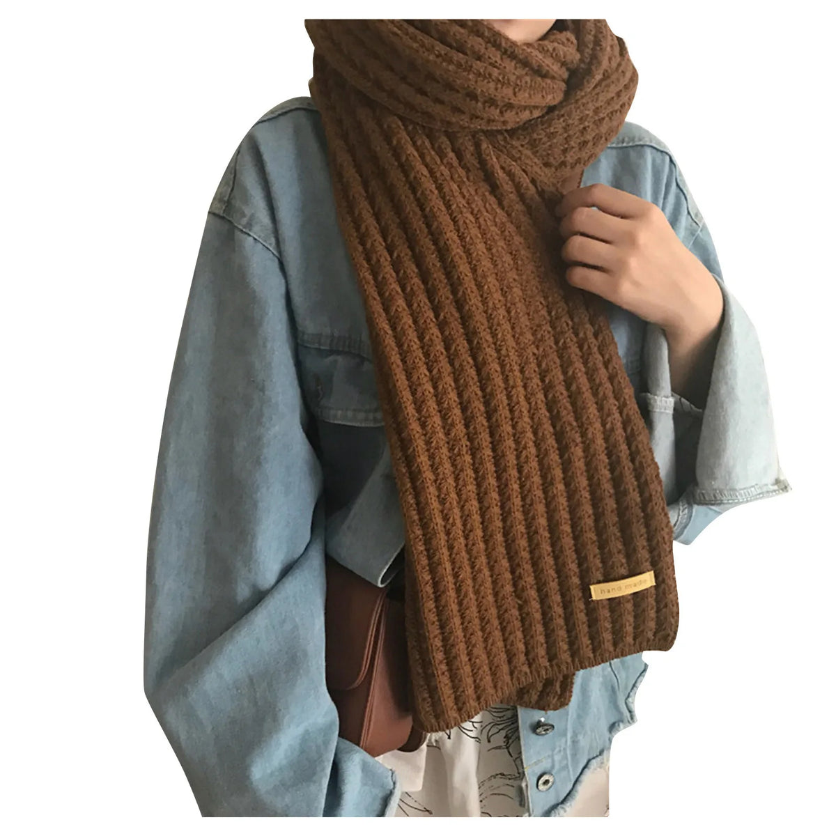 Women’s Knitted Winter Scarf – Warm Ribbed Long Wrap with Fringe